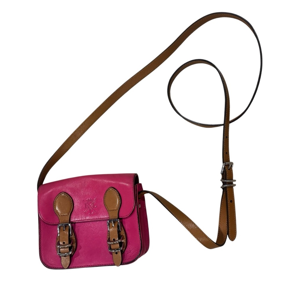 Lauren Ralph Lauren Logo Monogram Pink Leather Mini Crossbody Bag Purse
